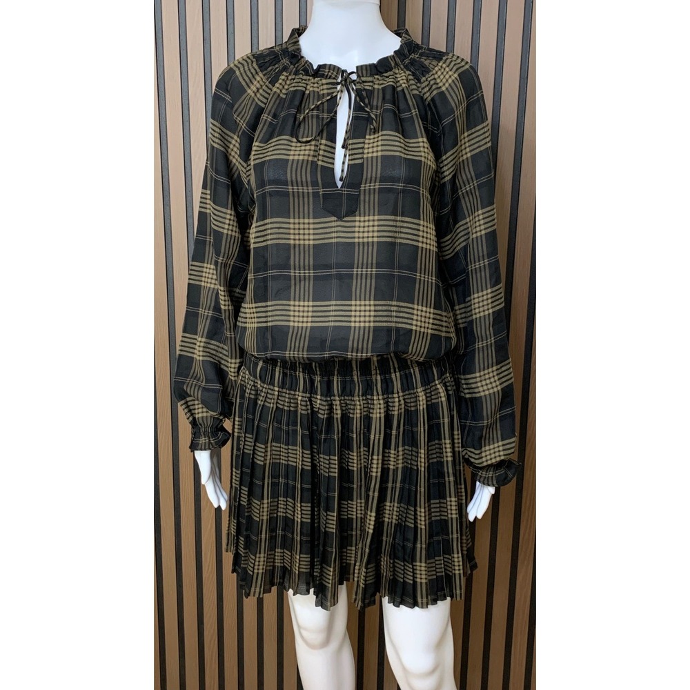Current Air Women's Plaid Smocked Waist Pleated Mini Dress Black S Classic